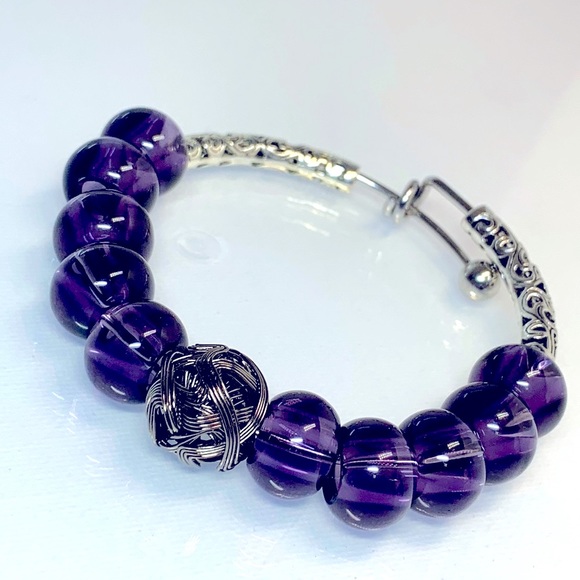 FILIGREE PURPLE CRYSTALS BANGLE 6cm diameter - Picture 2 of 8